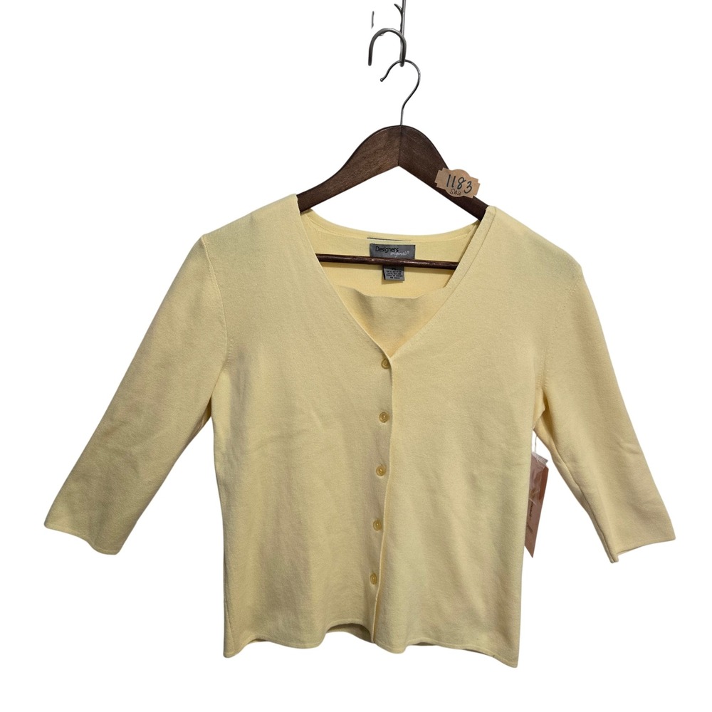 Designers Originals Womens Petite PS Soft Yellow Cardigan Tank Twin Set CD603